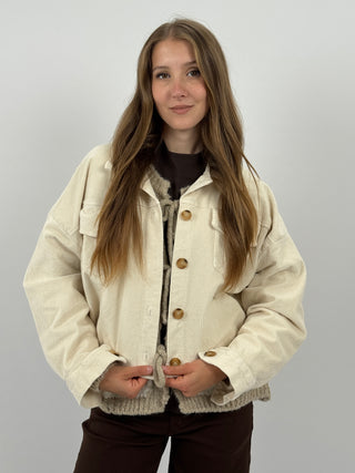 Giubbino in Velluto con Tasche Crema