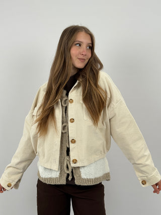 Giubbino in Velluto con Tasche Crema