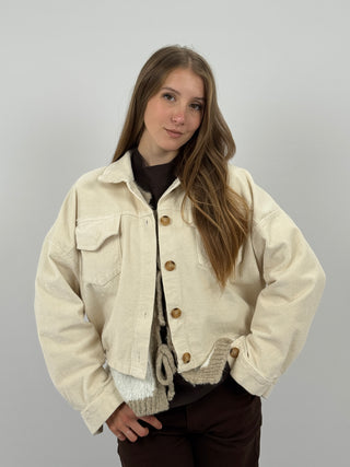 Giubbino in Velluto con Tasche Crema