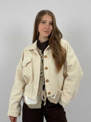 Giubbino in Velluto con Tasche Crema