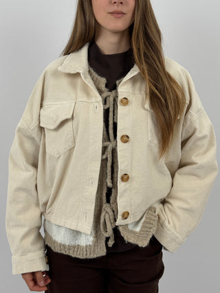 Giubbino in Velluto con Tasche Crema