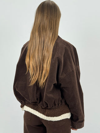 Giubbino in Velluto con Tasche Marrone