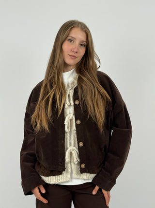 Giubbino in Velluto con Tasche Marrone