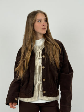 Giubbino in Velluto con Tasche Marrone