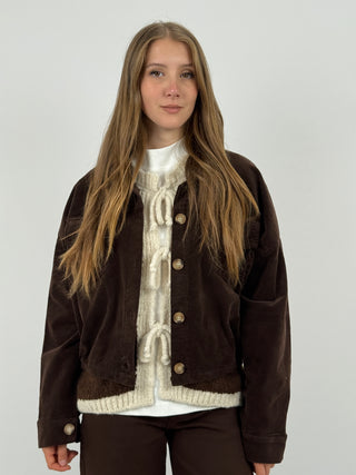 Giubbino in Velluto con Tasche Marrone