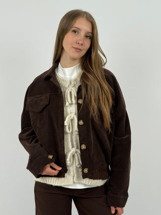 Giubbino in Velluto con Tasche Marrone