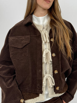 Giubbino in Velluto con Tasche Marrone