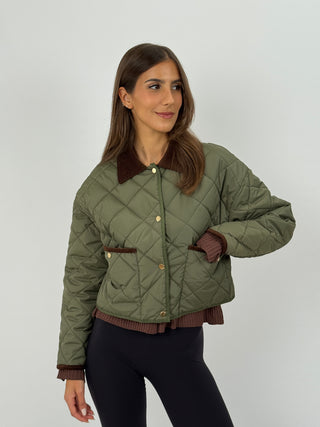 Giacca Trapuntata con Inserti in Velluto Verde