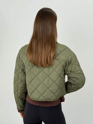 Giacca Trapuntata con Inserti in Velluto Verde