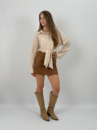 Gonna in Suede con Tasche Camel