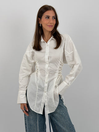 Camicia Lunga con Lacci Laterali Bianca
