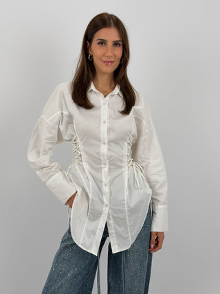 Camicia Lunga con Lacci Laterali Bianca