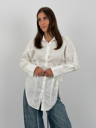 Camicia Lunga con Lacci Laterali Bianca
