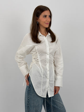 Camicia Lunga con Lacci Laterali Bianca
