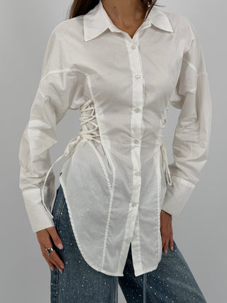 Camicia Lunga con Lacci Laterali Bianca