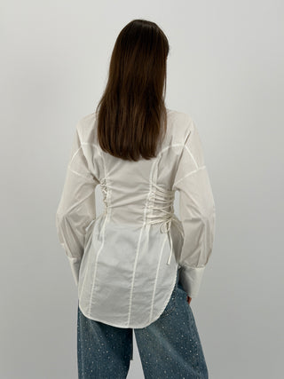 Camicia Lunga con Lacci Laterali Bianca
