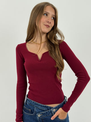 Maglia con Scollo a V Bordeaux