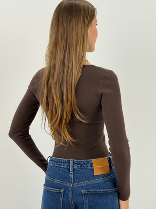 Maglia con Scollo a V Marrone