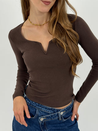 Maglia con Scollo a V Marrone