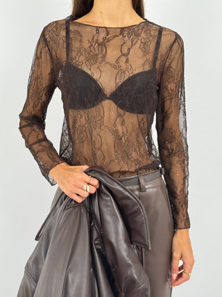 Maglia in Pizzo Iris Marrone