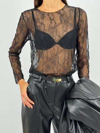 Maglia in Pizzo Iris Nera