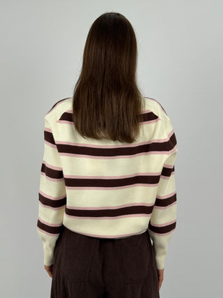 Maglione Crema a Righe con Colletto