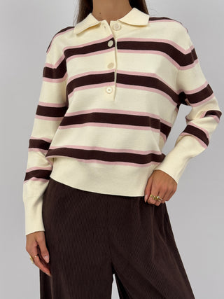 Maglione Crema a Righe con Colletto