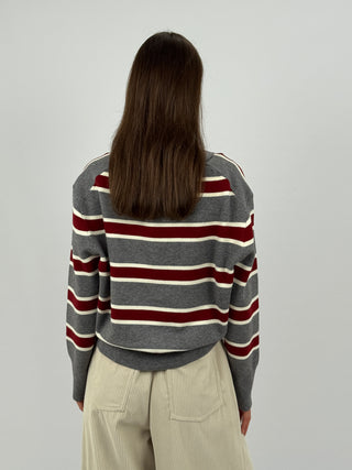 Maglione Grigio a Righe con Colletto