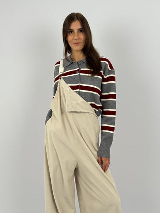 Maglione Grigio a Righe con Colletto