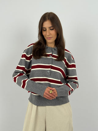 Maglione Grigio a Righe con Colletto
