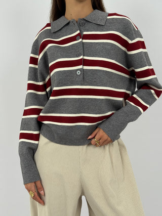 Maglione Grigio a Righe con Colletto