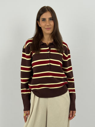 Maglione Marrone a Righe con Colletto