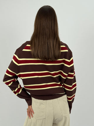 Maglione Marrone a Righe con Colletto