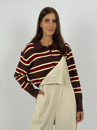 Maglione Marrone a Righe con Colletto