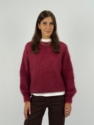 Maglione a Girocollo in Kid Mohair Bordeaux