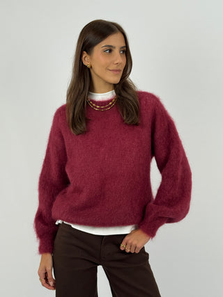Maglione a Girocollo in Kid Mohair Bordeaux