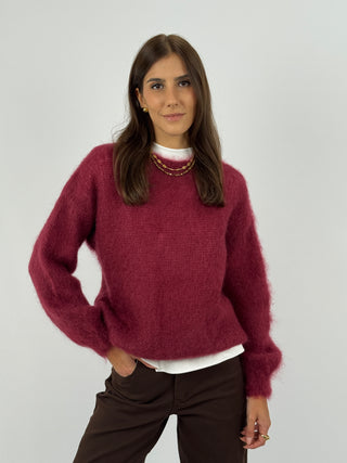 Maglione a Girocollo in Kid Mohair Bordeaux