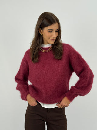 Maglione a Girocollo in Kid Mohair Bordeaux