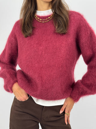 Maglione a Girocollo in Kid Mohair Bordeaux