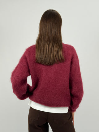 Maglione a Girocollo in Kid Mohair Bordeaux