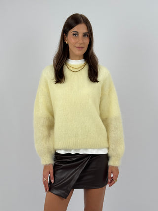 Maglione a Girocollo in Kid Mohair Giallo Burro
