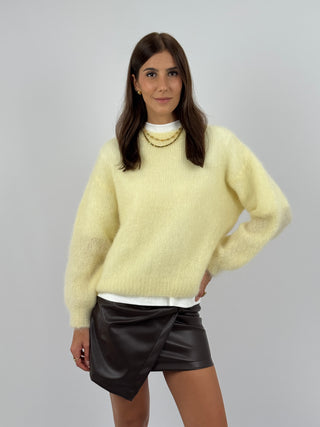 Maglione a Girocollo in Kid Mohair Giallo Burro