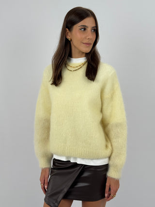 Maglione a Girocollo in Kid Mohair Giallo Burro