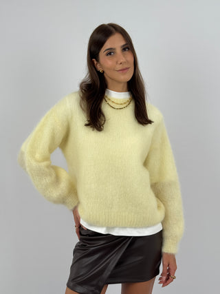 Maglione a Girocollo in Kid Mohair Giallo Burro