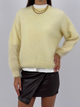 Maglione a Girocollo in Kid Mohair Giallo Burro