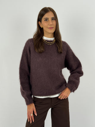 Maglione a Girocollo in Kid Mohair Marrone