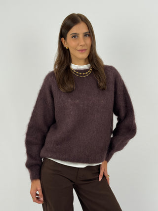Maglione a Girocollo in Kid Mohair Marrone