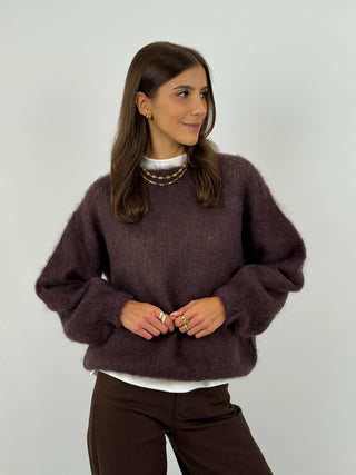 Maglione a Girocollo in Kid Mohair Marrone