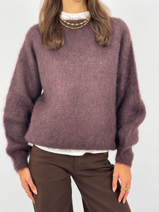 Maglione a Girocollo in Kid Mohair Marrone