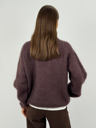 Maglione a Girocollo in Kid Mohair Marrone